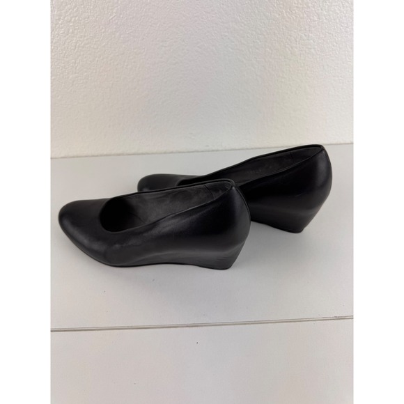 Stuart Weitzman Leather Black Wedges Heels Shoes Womens‎ Size 8Minimalist Work - Picture 3 of 11